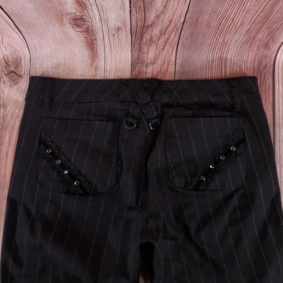 Vtg Tripp NYC Sz 13 Striper Black Tone Boot Cut Pants Pinstripe Goth Punk Y2K - Picture 10 of 15